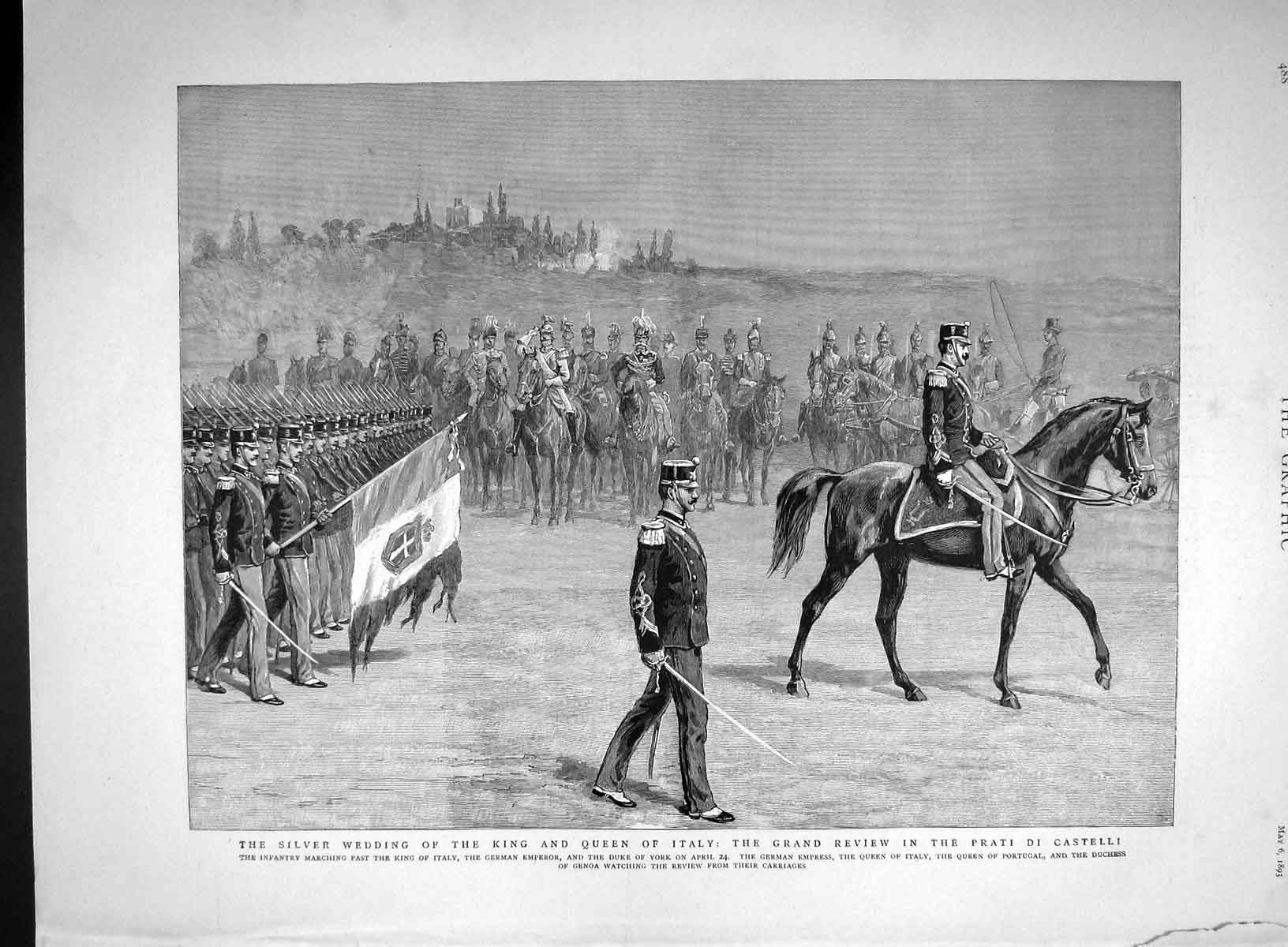 Old Antique Print 1893 Silver Wedding King Queen Italy Prati Di Castelli 19th
