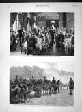 Old Antique Print 1893 Horse Artillery Hyde Park Lunch Imperial Institute 19th