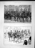 Original Old Antique Print 1893 Wales Volunteers Queen Imperial Institute Bells