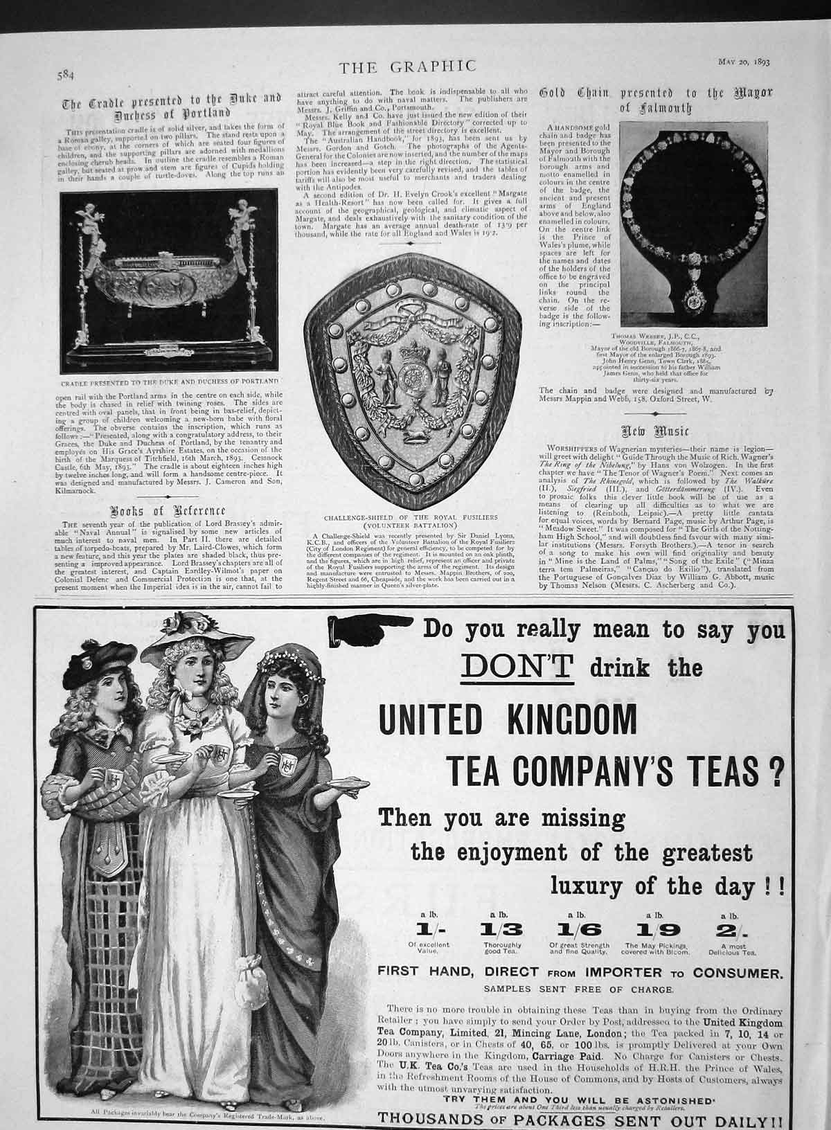 Original Old Antique Print 1893 Challenge Shield Fusiliers Cradle Duke Portland