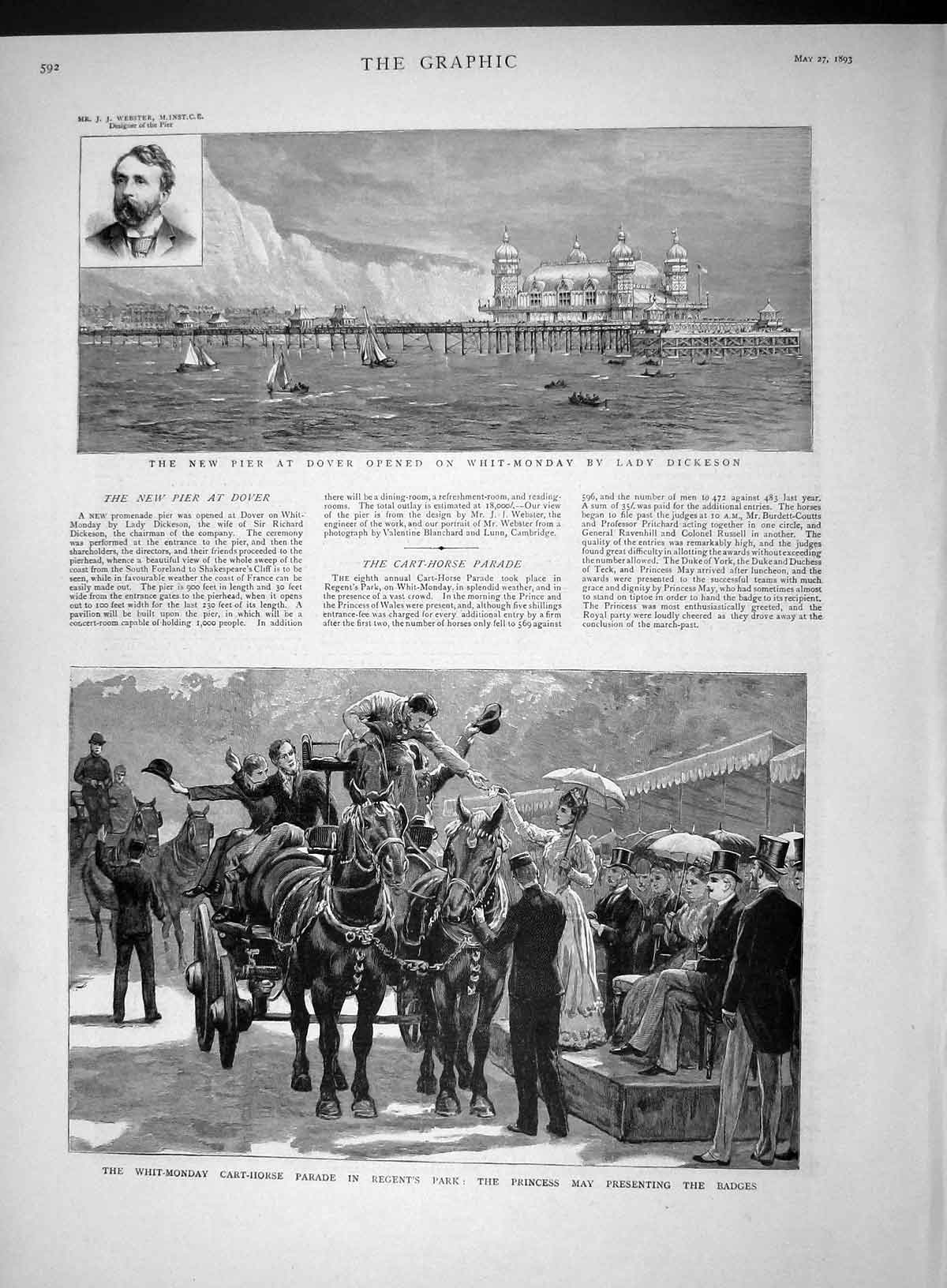 Old Antique Print 1893 Webster Pier Dover Lady Dickeson Regent'S Park May 19th