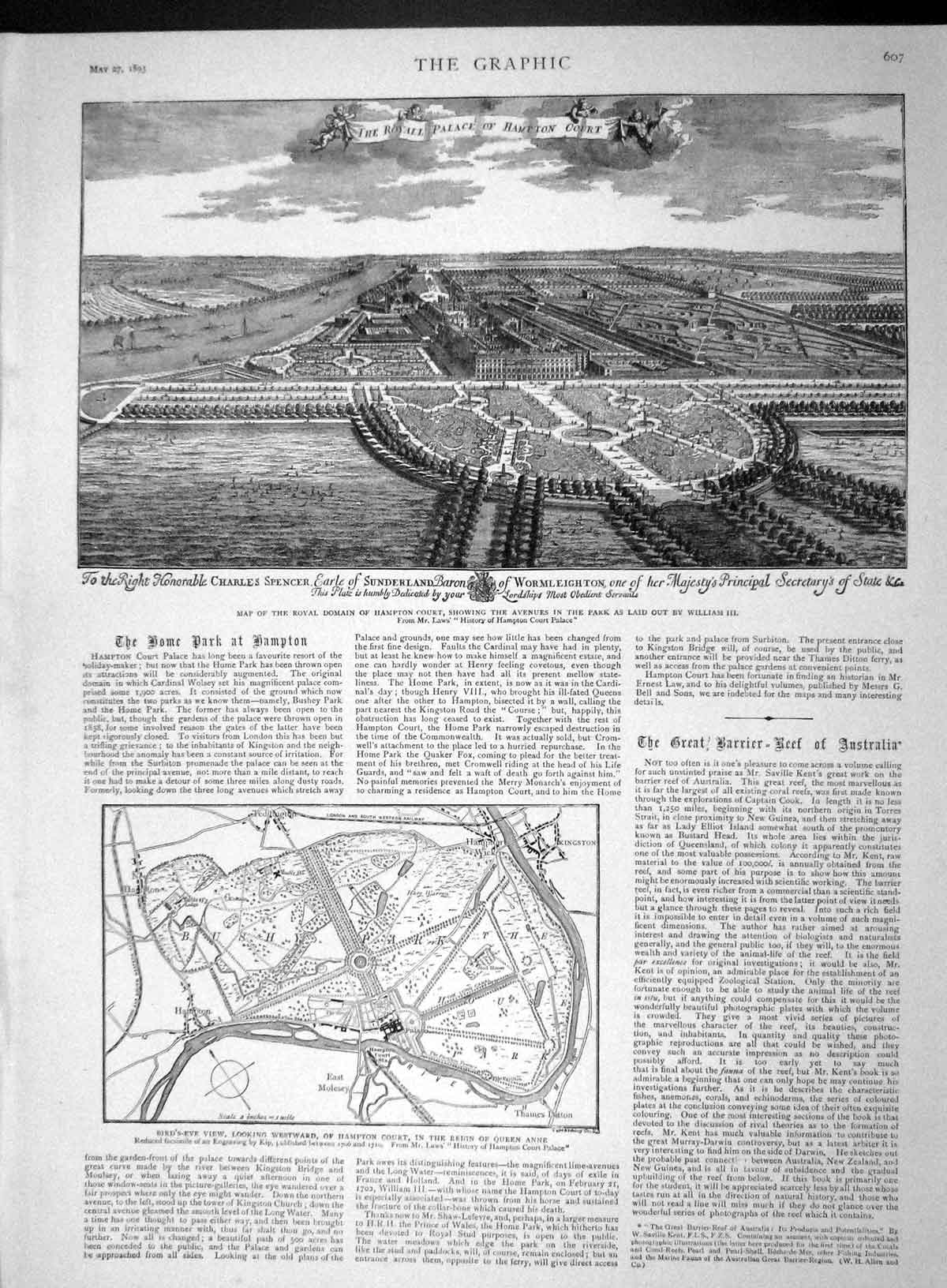 Original Old Antique Print 1893 Charles Sunderland Wormleighton Plan Hampto 19th