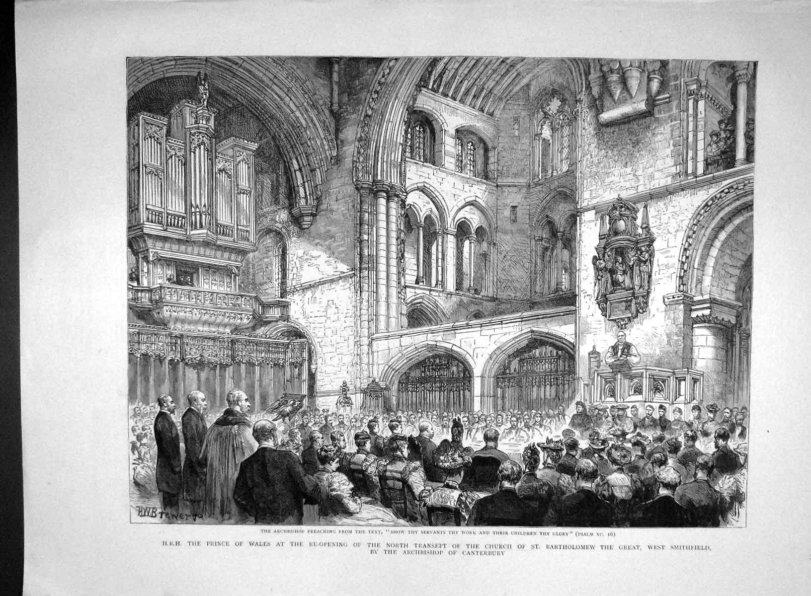 Original Old Antique Print 1893 Prince Wales Church Bartholomew Canterbury 19th