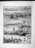 Original Old Antique Print 1893 Hook Holland Fish Market Groote Kerck S 19th