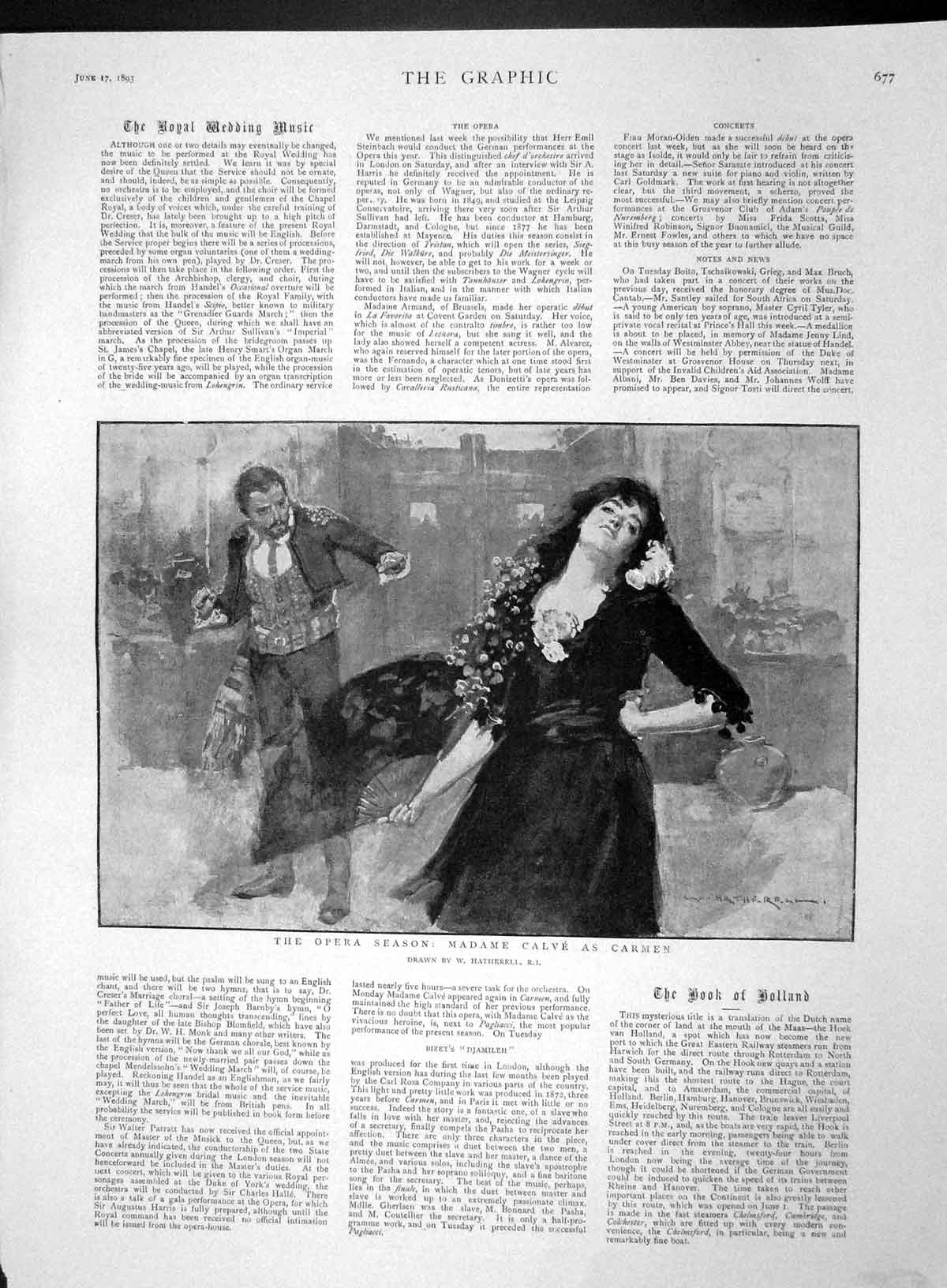 Original Old Antique Print 1893 Opera Season Portrait Madame Calve Carmen 19th