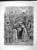 Original Old Antique Print 1893 Prince Wales Foundation United Institute Bazaar