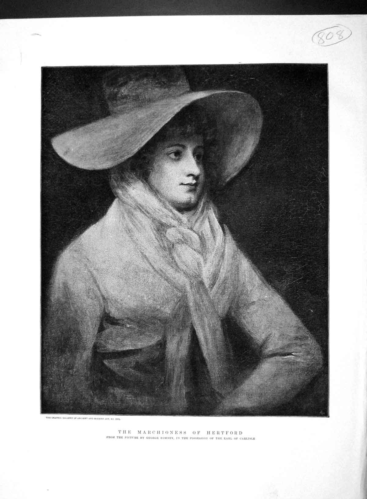 Original Old Antique Print 1893 Portrait Marchioness Hertford Beautiful Lady
