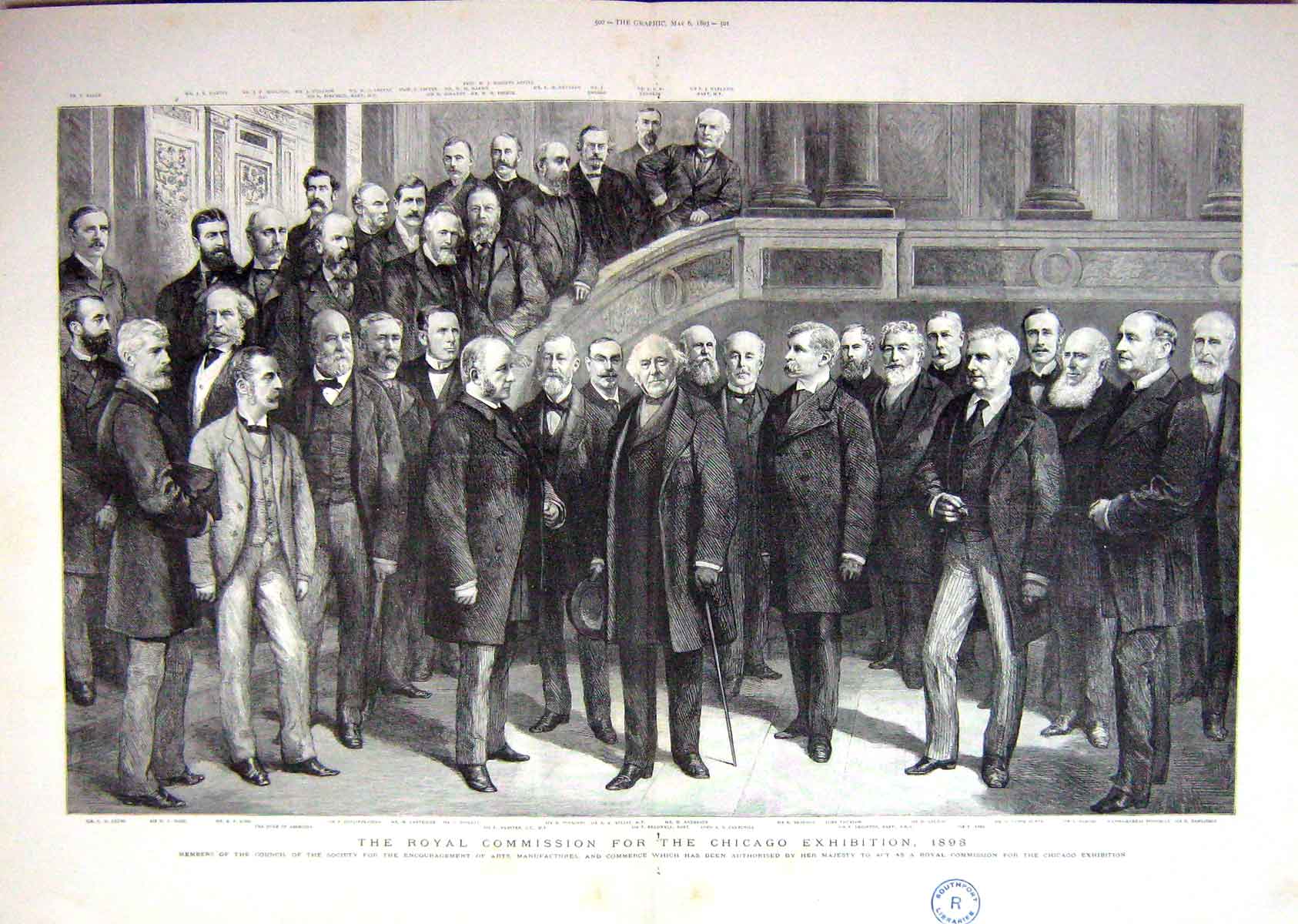 Old Antique Print 1893 Chicago Wood Abercorn Churchill Royal Commission 19th
