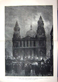 Original Old Antique Print 1893 New Year'S Eve London St. Paul'S Cathedral Art