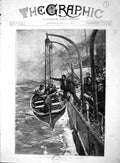Original Old Antique Print 1893 Man Overboard Scene Lowering Life-Boat Ship