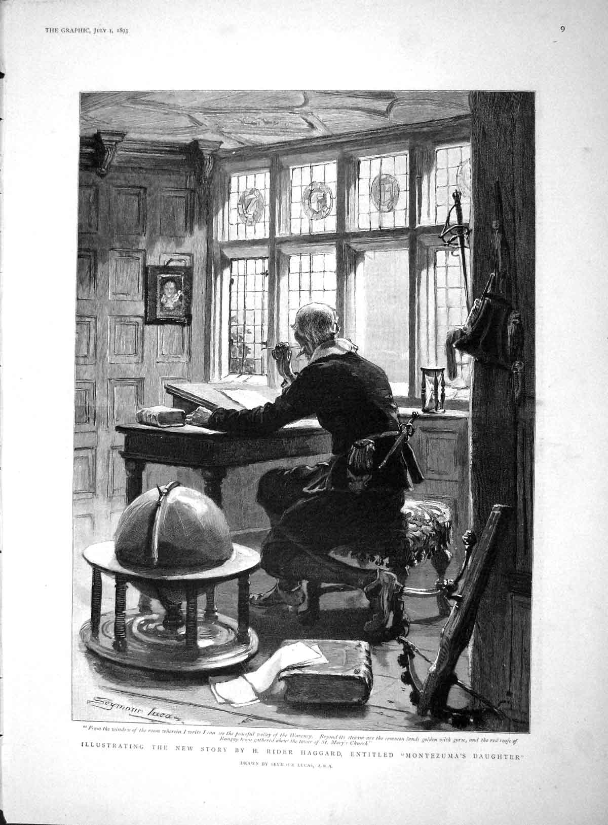 Original Old Antique Print 1893 Illustrating Story Montezuma Daughter Victorian
