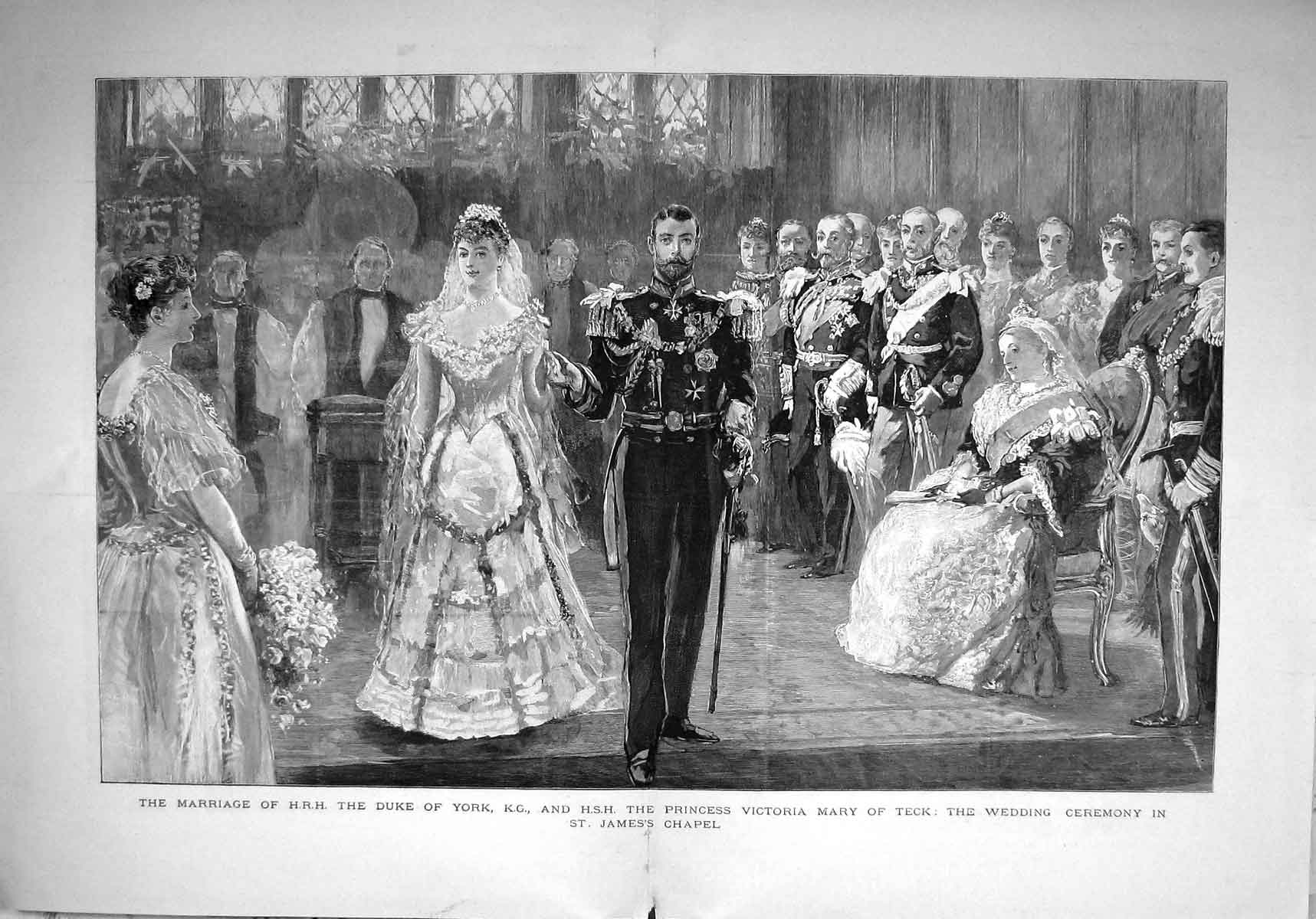 Old Antique Print 1893 Wedding Duke York Princess Mary Teck St. James'S 0 19th