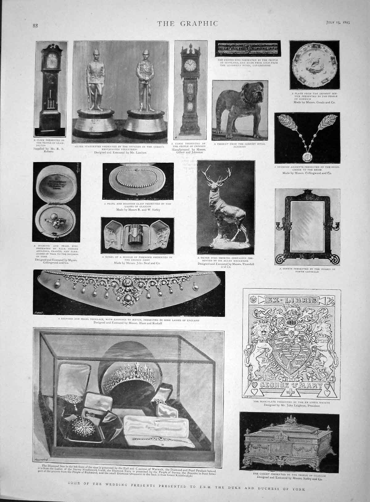 Original Old Antique Print 1893 Wedding Presents Duke York Mirror Silver Stag