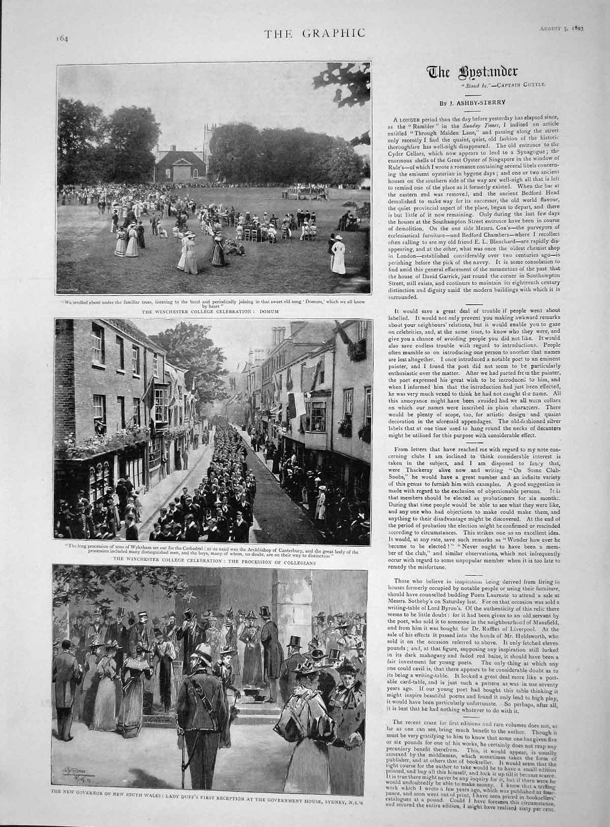 Original Old Antique Print 1893 Ladt Duff Wales Sydney Winchester Colleg 19th