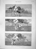 Original Old Antique Print 1893 Lady Painting Art Field Bull Men Rescue Romance