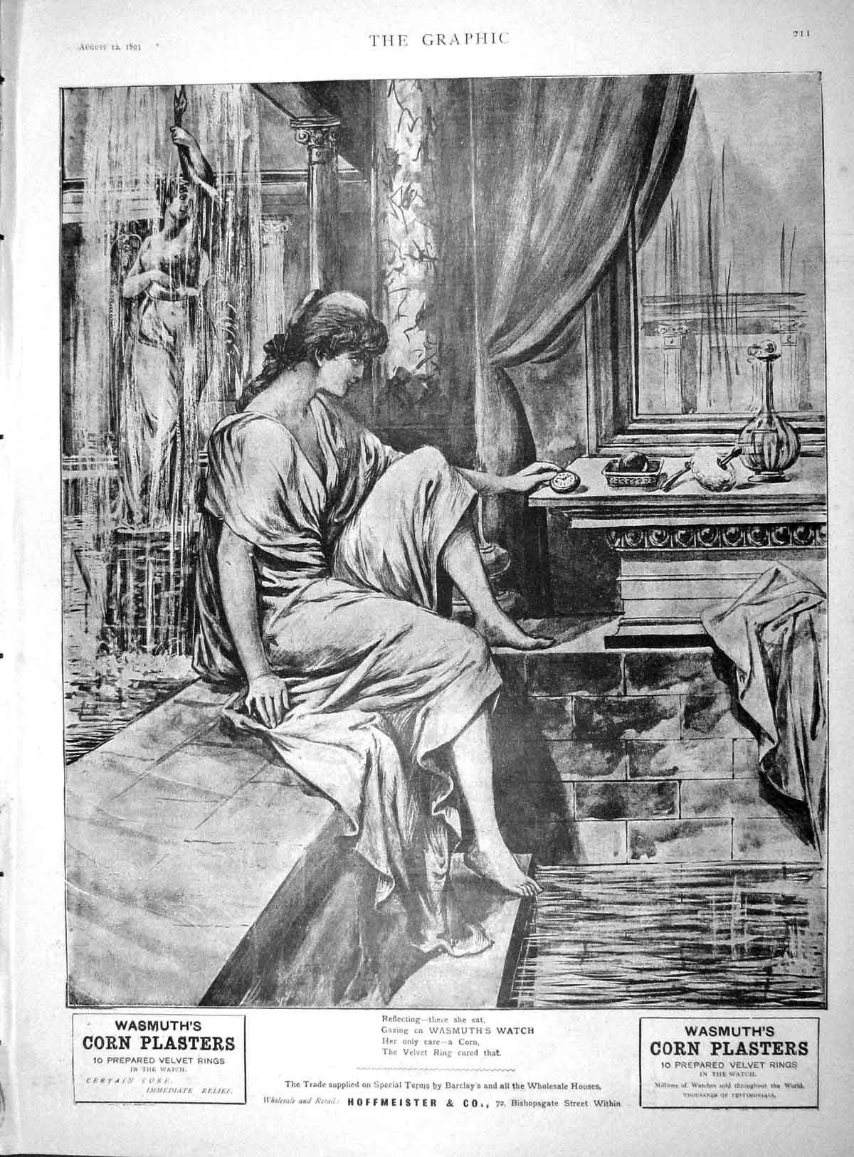 Original Old Antique Print 1893 Advertisement Wasmuth Corn Plasters Hoffmeister
