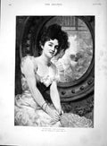Original Old Antique Print 1893 Pleasing Reflections Beautiful Lady Mirror Hare