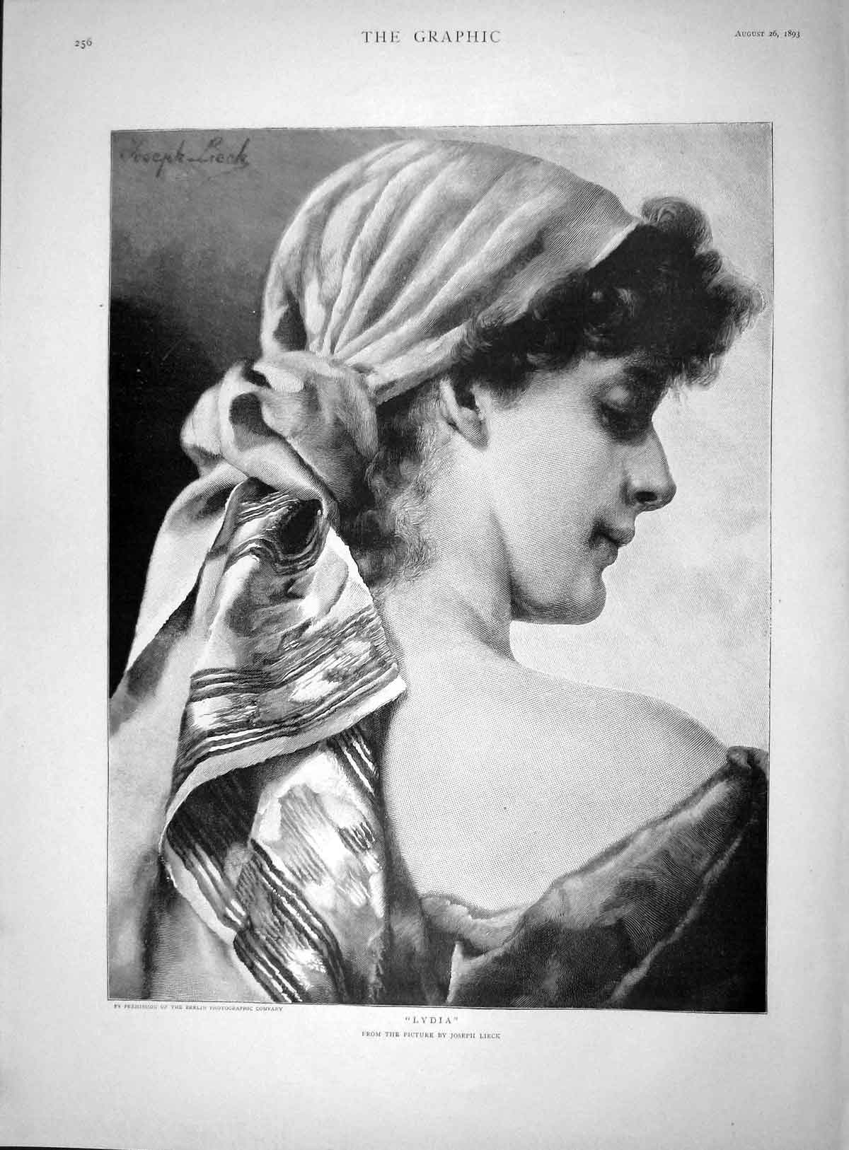 Original Old Antique Print 1893 Portrait Beautiful Girl Lydia Lieck Victorian