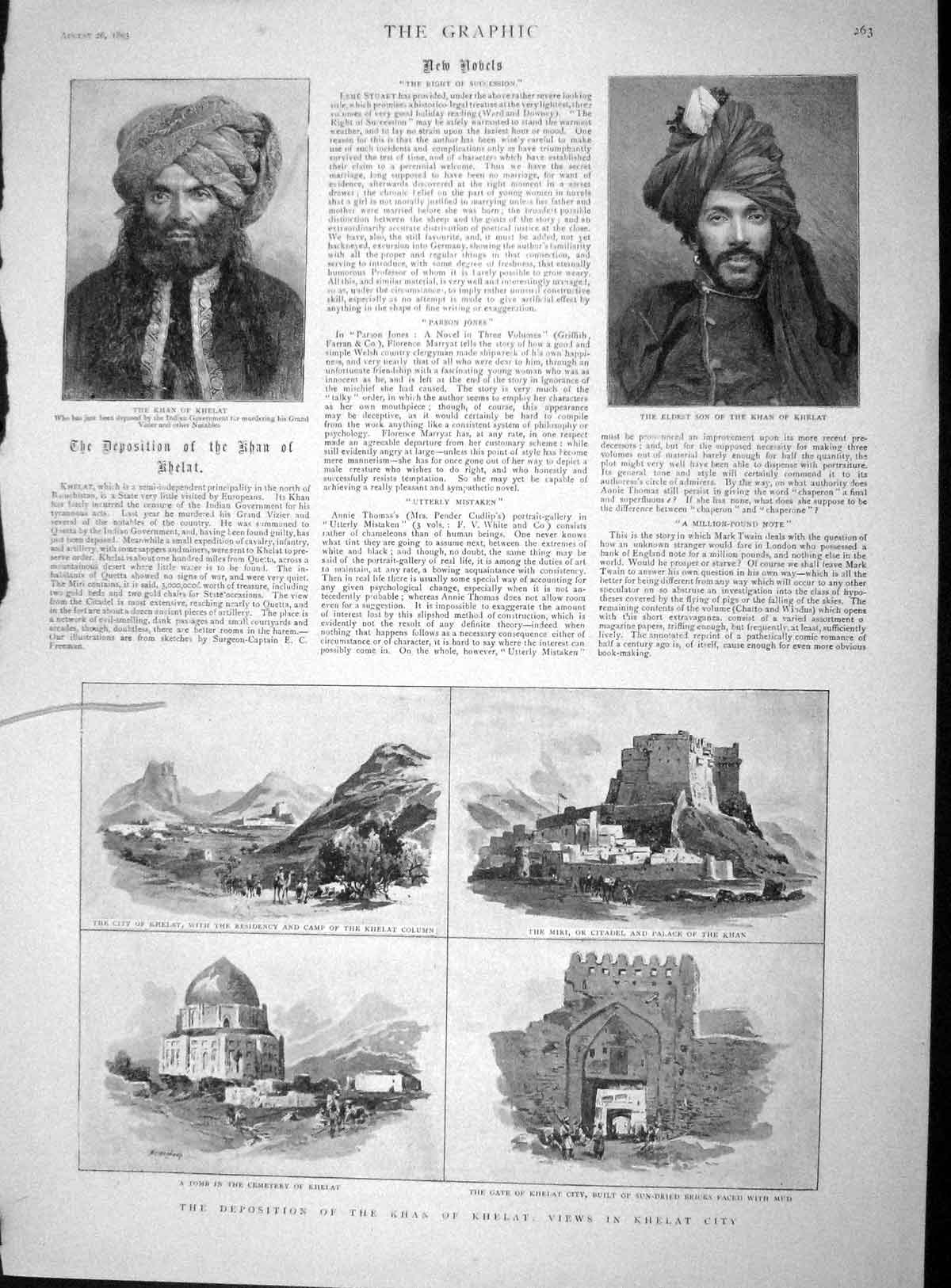 Original Old Antique Print 1893 Khan Khelat City Son Tomb Cemetery Miri Palace