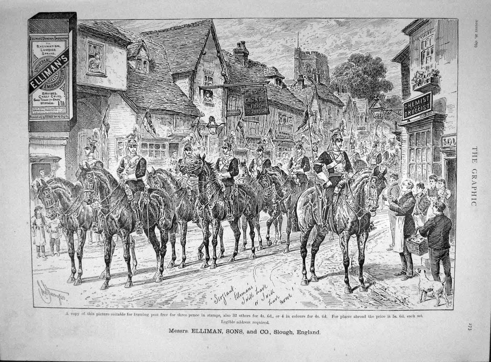 Original Old Antique Print 1893 Advertisement Ellimans Embrocation Slough 19th