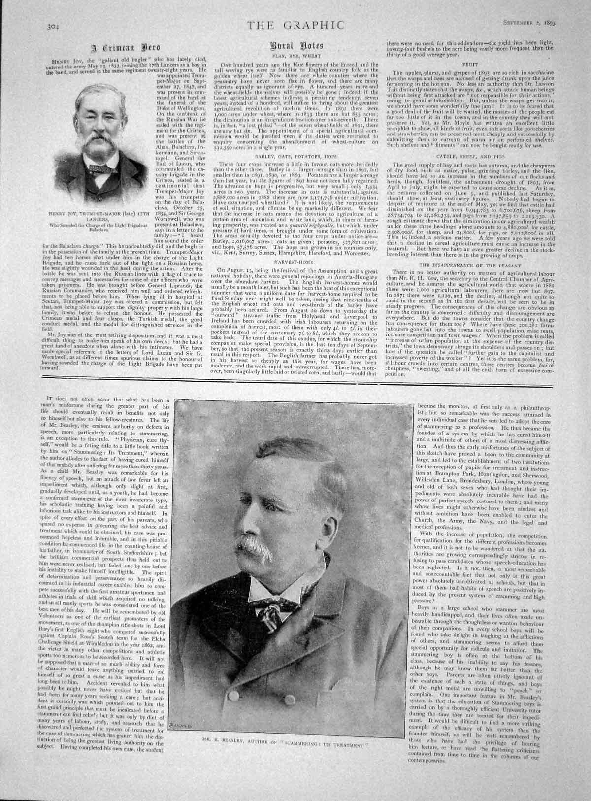 Old Antique Print 1893 Henry Joy Trumpet-Major Beasley Author Stammering 19th