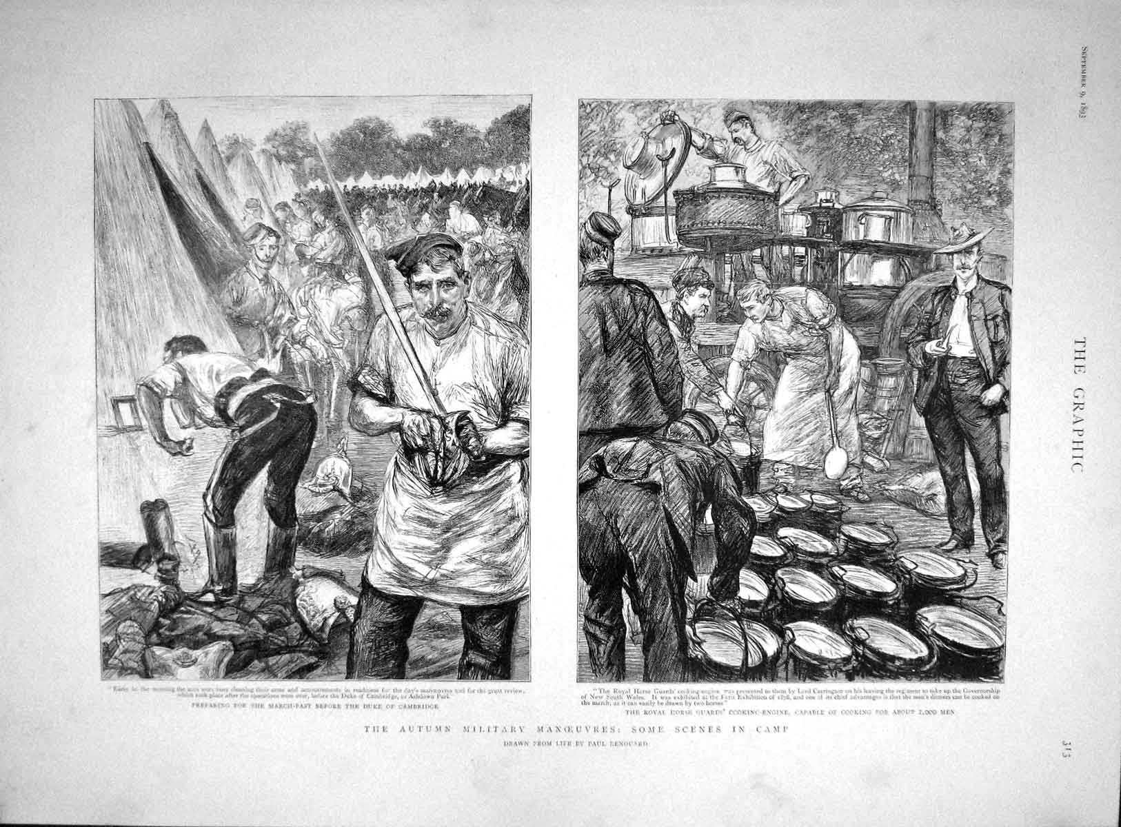 Original Old Antique Print 1893 Duke Cambridge Siers Royal Horse Guards Cooking