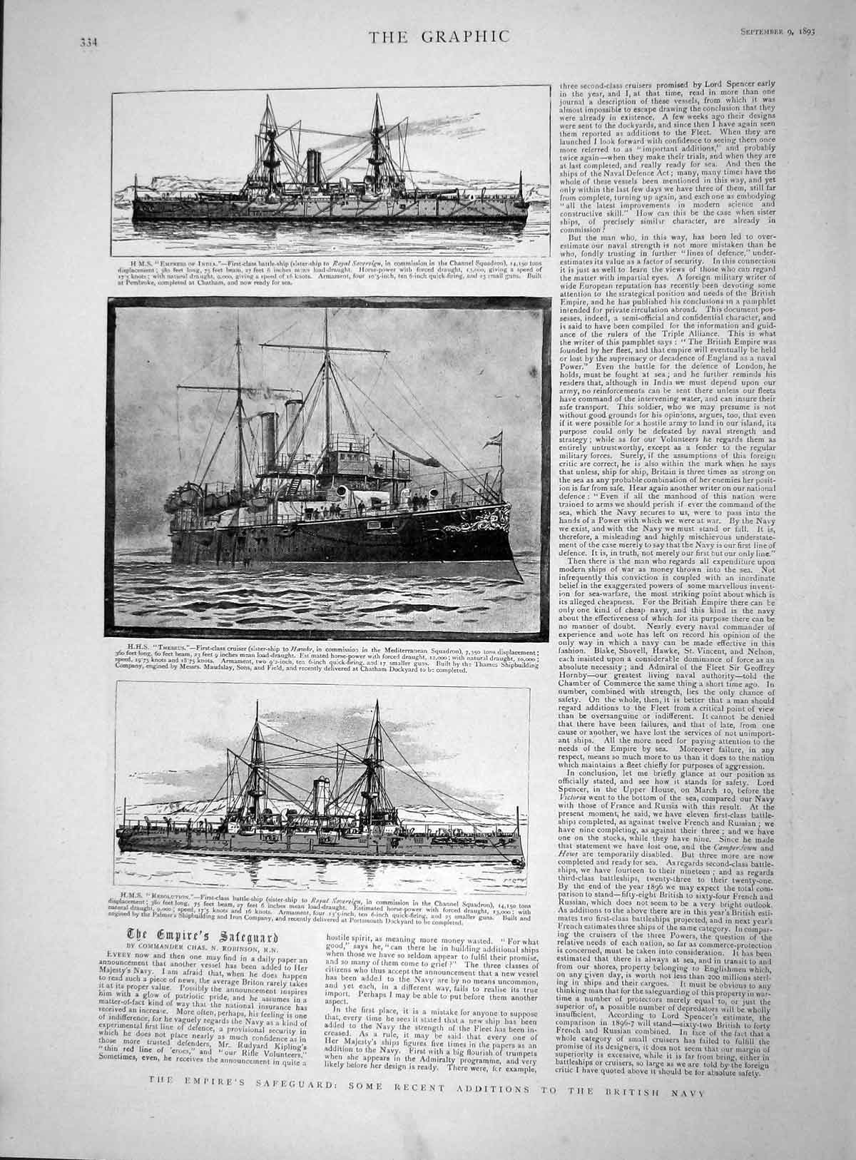Old Antique Print 1893 Ship Resolution Theseus Empress Emigrants Sydney 19th