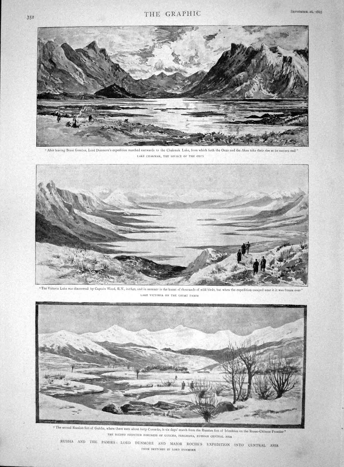 Old Antique Print 1893 Russia Pamirs Lord Dunmore Roche Asia Fort Gulcha 19th