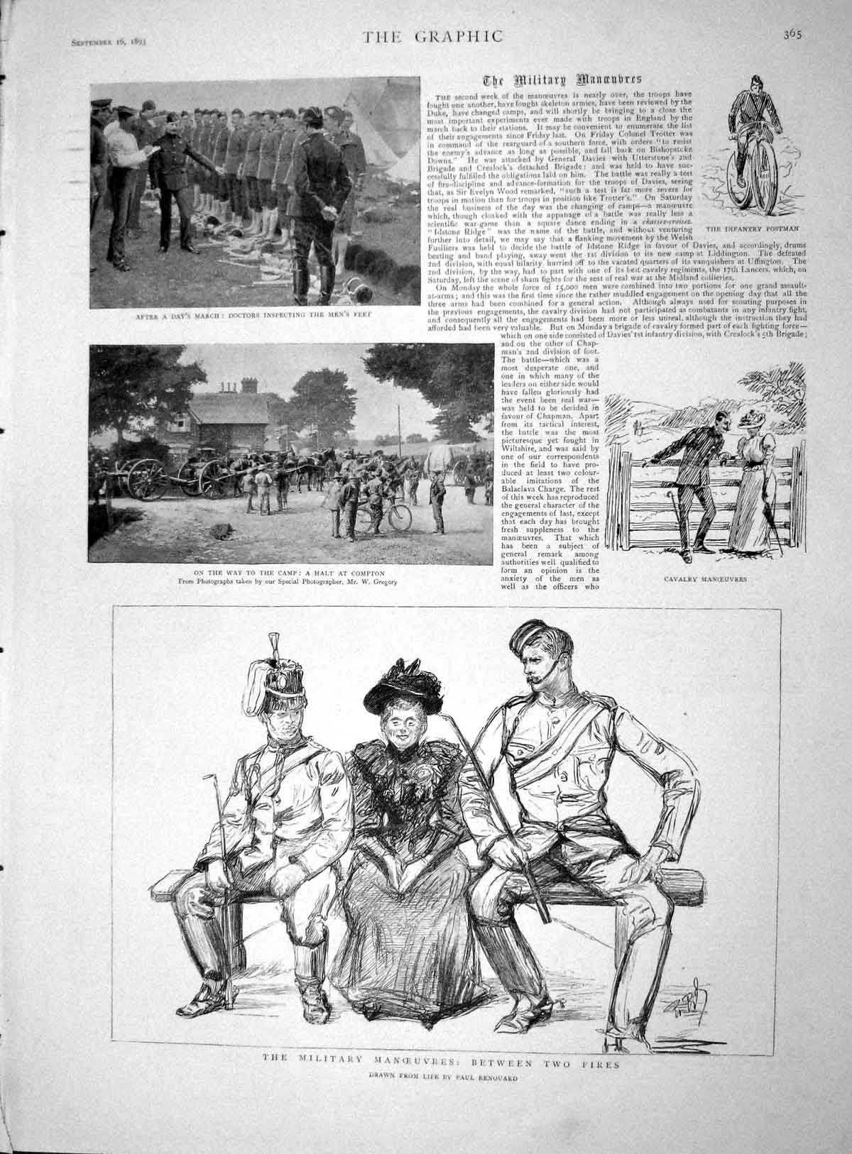 Original Old Antique Print 1893 War Doctor Camp Compton Postman Siers Romance