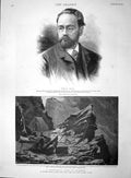 Original Old Antique Print 1893 Emile Zola Sportsman Camp Cashmere Ibex Hunting