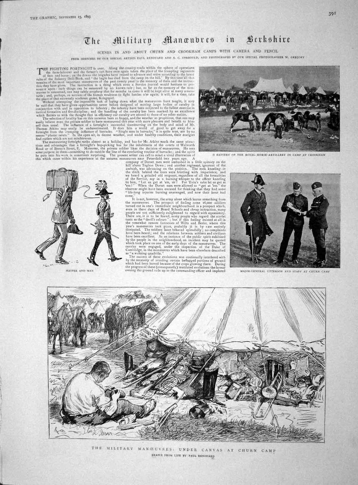 Original Old Antique Print 1893 Churn Crookham War Camps Utterson Scots Guards