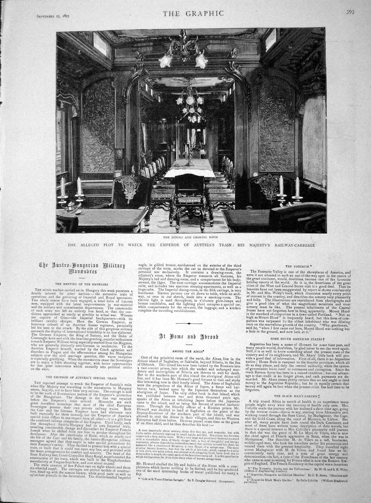 Old Antique Print 1893 Emperor Austria Train Scarborough Horses Seaside 19th