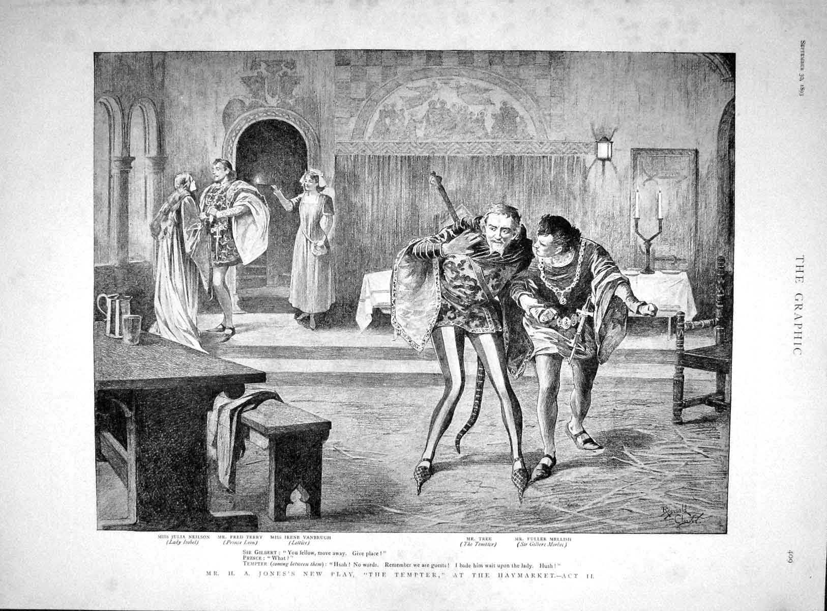 Old Antique Print 1893 Jones Play Tempter Haymarket Theatre Vanbrugh Tree 19th