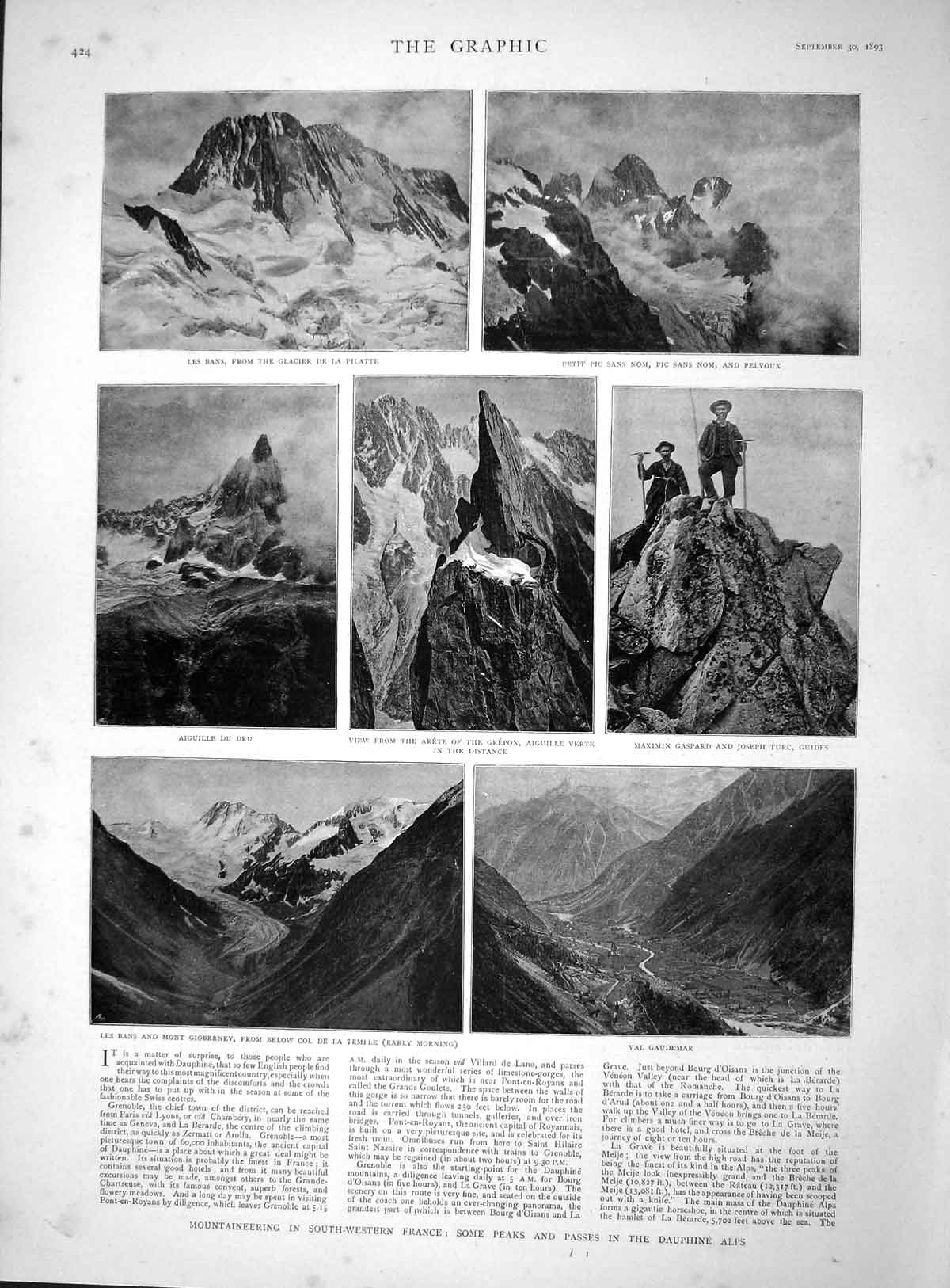 Old Antique Print 1893 Mountaineering France Dauphine Alps Gaspard Bans 19th