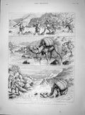 Original Old Antique Print 1893 Fording Frontier Zhob Valley India Camel Siers