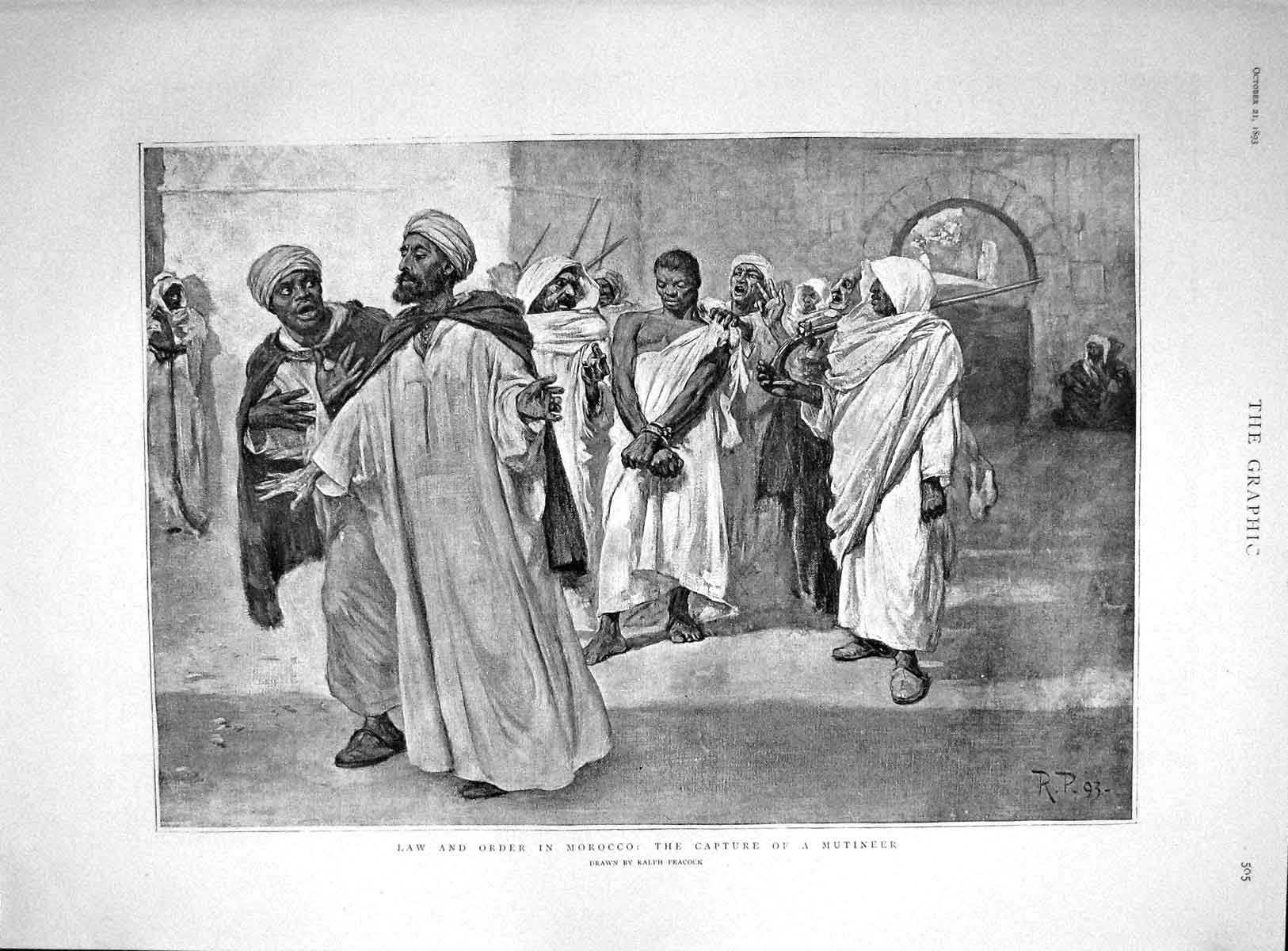 Original Old Antique Print 1893 Law Morocco Capture Mutineer Men Ralph Peacock