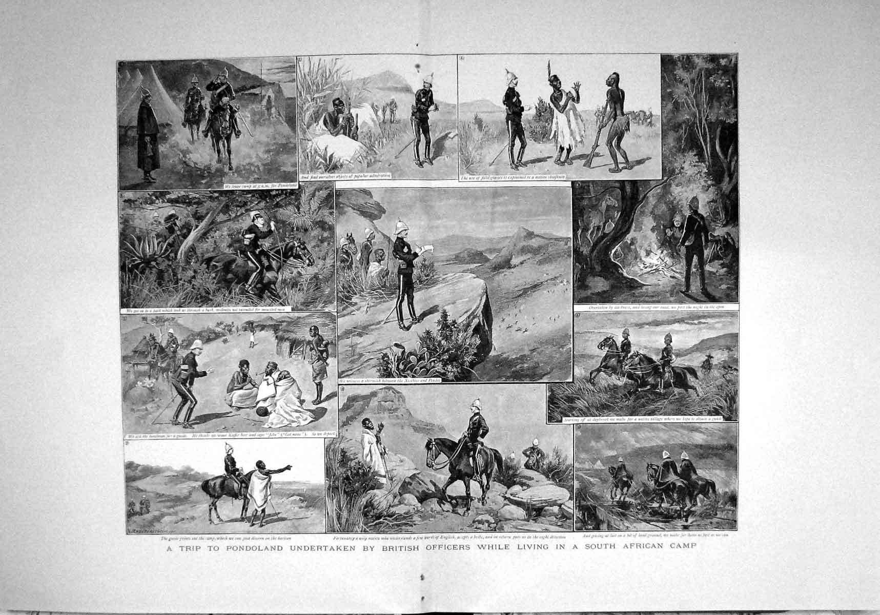 Old Antique Print 1893 Pondoland British Officers Africa Camp War Sier 19th