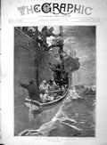Original Old Antique Print 1893 Ship Fire Women Children Life-Boat Rescue B 19th