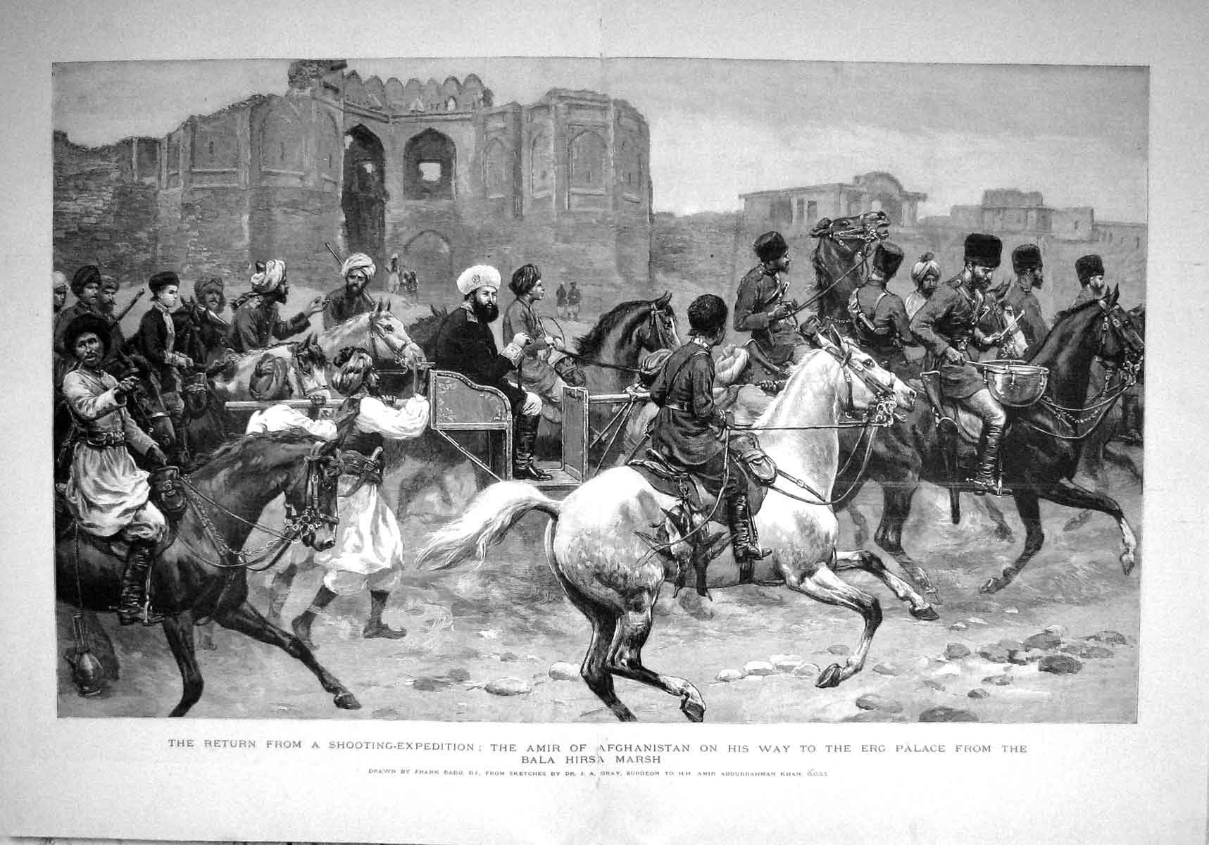 Old Antique Print 1893 Amir Afghanistan Erg Palace Bala Hirsa Marsh War 19th