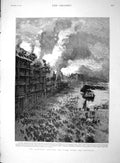 Original Old Antique Print 1893 Santander Disaster Mendez Nunez Explosion 19th