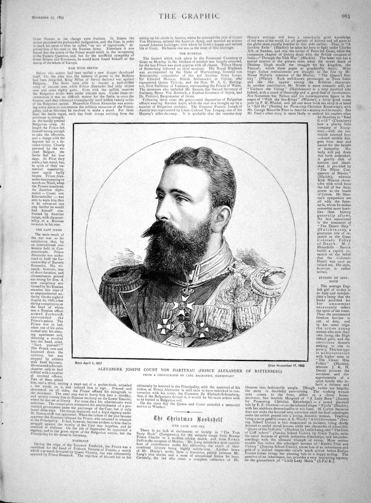Original Old Antique Print 1893 Alexander Hartenau Battenberg Camel Siers War