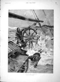 Original Old Antique Print 1893 Gale Sea Storm Sailing Shi 19th