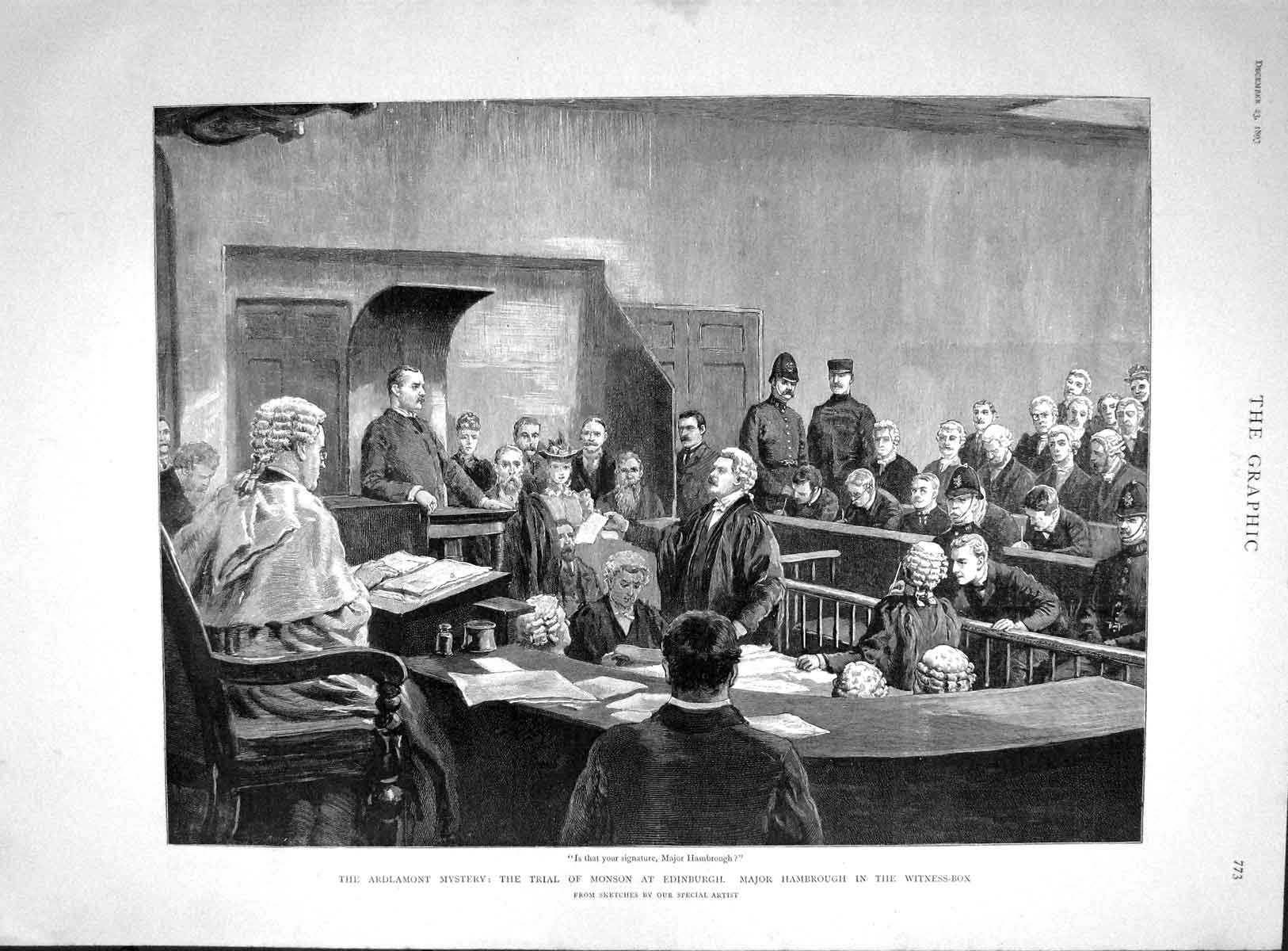 Old Antique Print 1893 Ardlamont Court Trial Monson Edinburgh Hambrough 19th