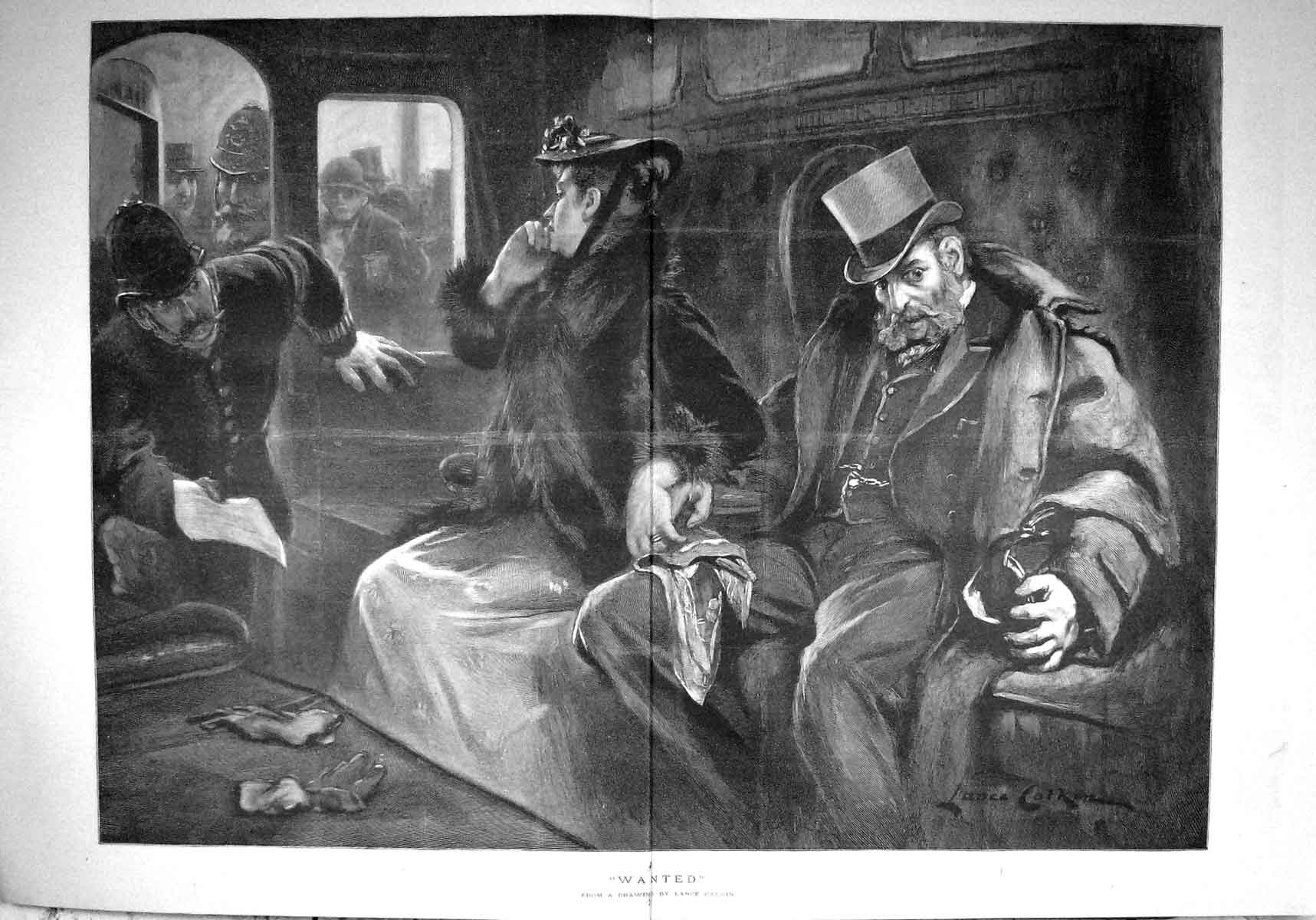 Old Antique Print 1893 Wanted Train Carriage Policeman Calkin Fine Art 19th