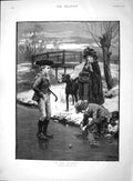 Old Antique Print 1893 December Scene Children Ice Skating River Fine Art 19th