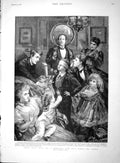 Original Old Antique Print 1893 Blind Man'S Buff Children Christmas Game Candle