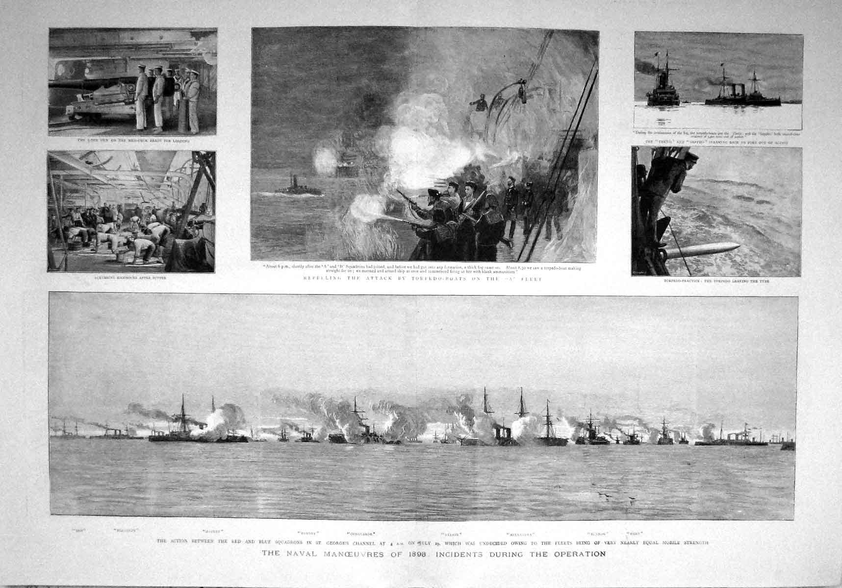Old Antique Print 1893 Navy Ships Blue Squadron Rodney Nelson Hero Iris 19th