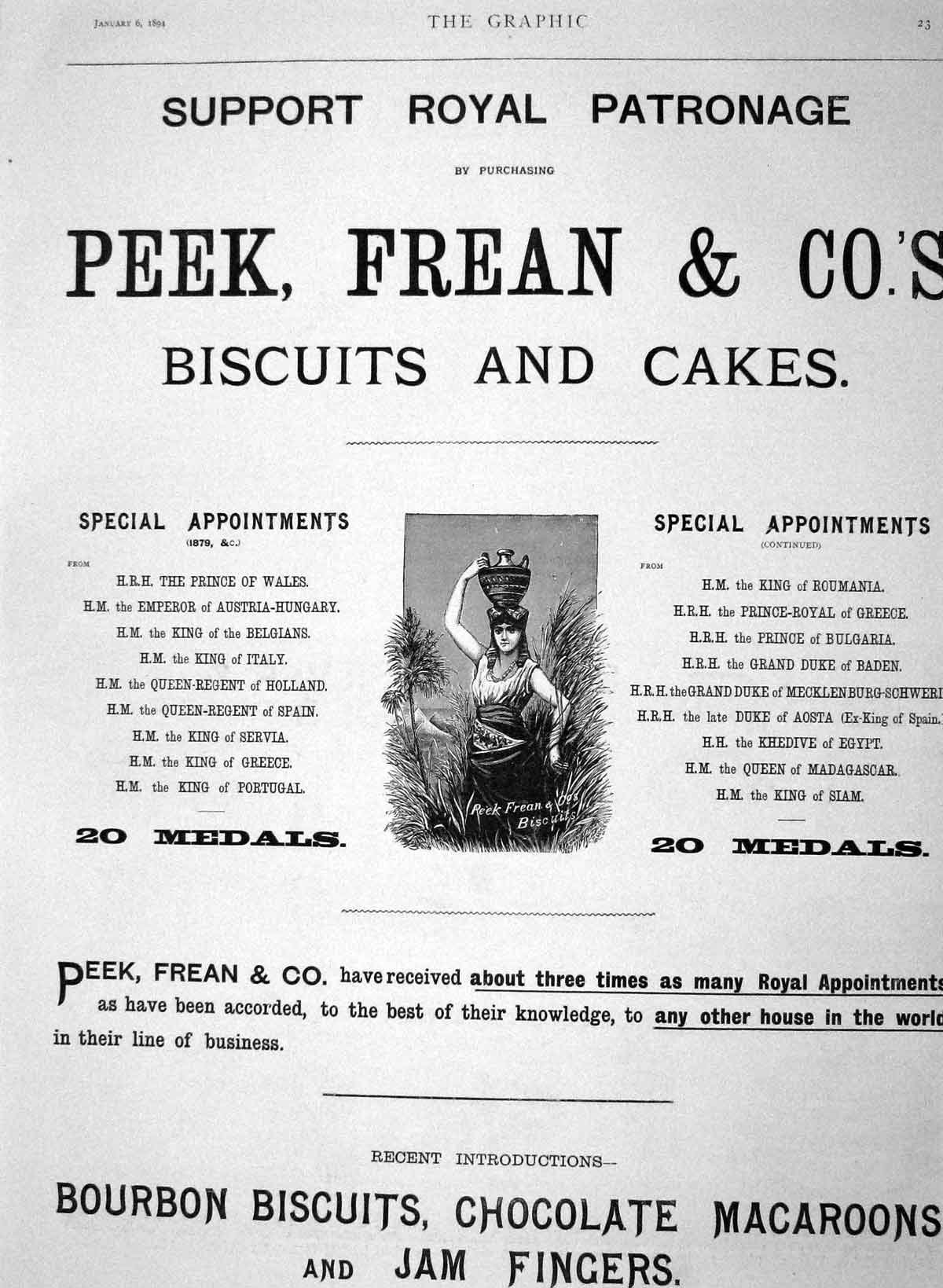 Original Old Antique Print 1894 Advertisement Peek Frean Biscuits Cakes Bourbon
