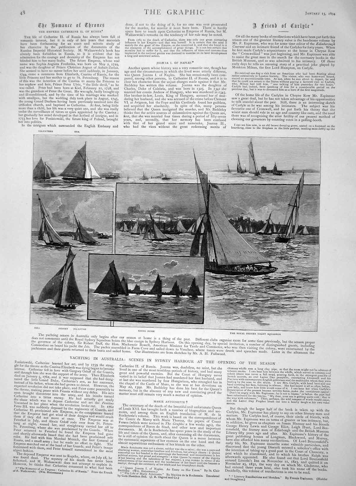 Original Old Antique Print 1894 Yachting Australia Sydney Harbour Era Iolanthe