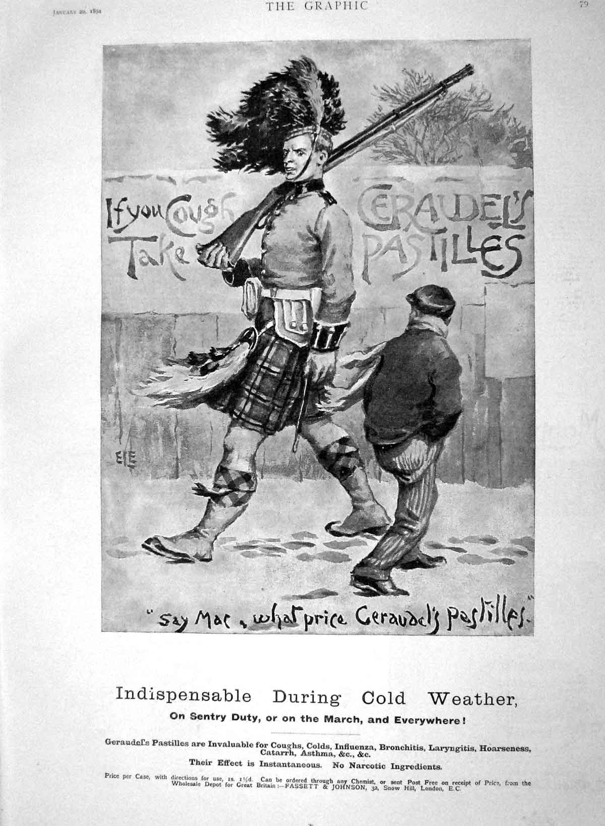 Original Old Antique Print 1894 Advertisement Geraudel Cough Pastilles M 19th